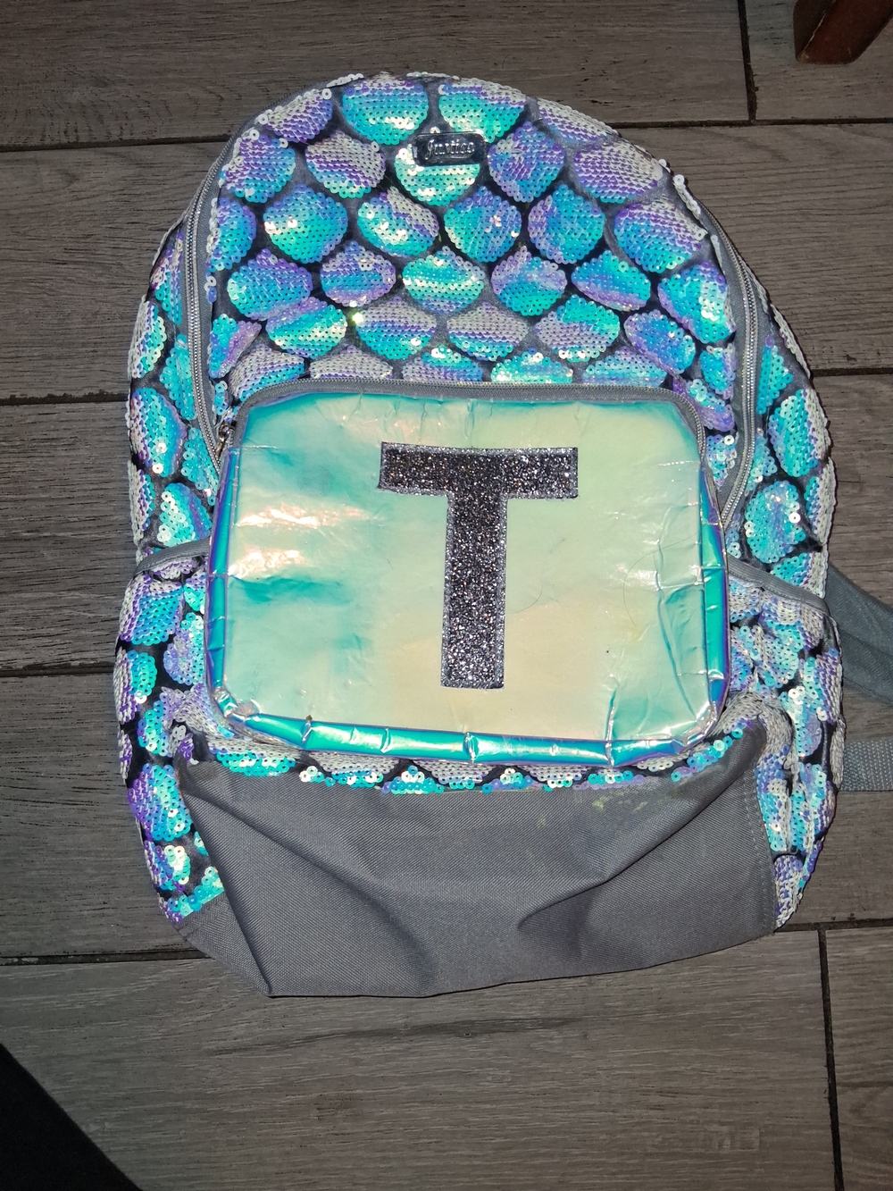 Justice Iridescent Sequin Mermaid Backpack - Turquoise, Purple, Silver